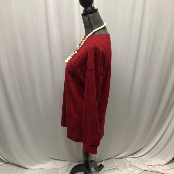 Maroon Red Ribbed Knit Long Sleeve Top Womens Size XL Soft Comfy Sweater NEW - Picture 3 of 8